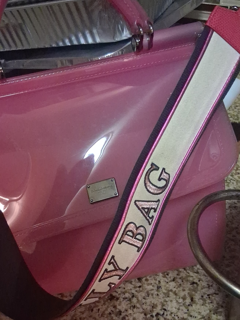 Dolce & Gabbana Pink Jelly Shoulder Bag with Contrast Logo Strap